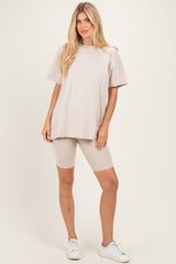 Sand Beige Biker Shorts Set