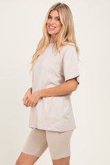 Sand Beige Biker Shorts Set