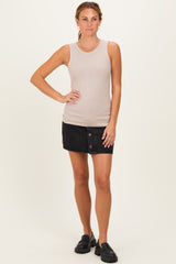 Beige Ribbed High Neck Tank Top