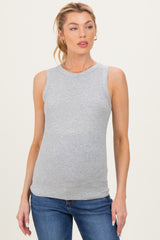 Heather Grey Ribbed High Neck Maternity Tank Top