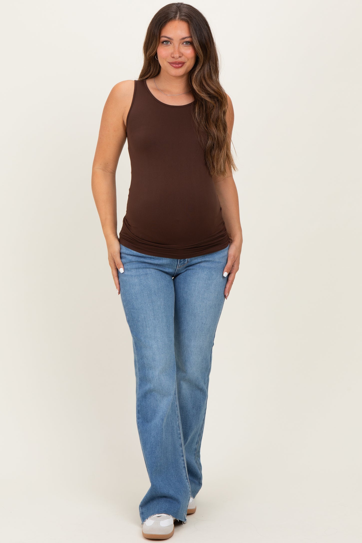 Brown Basic Seamless Maternity Tank