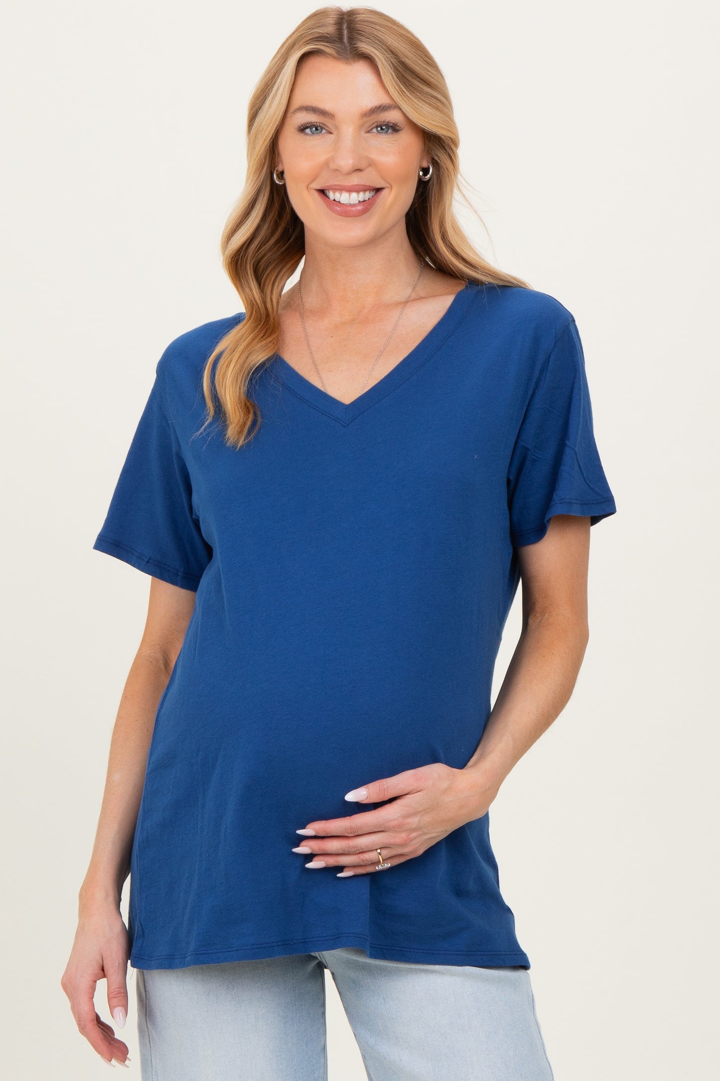 Navy Oversized V-Neck Short Sleeve Maternity Tee