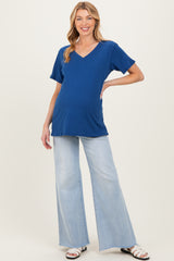 Navy Oversized V-Neck Short Sleeve Maternity Tee