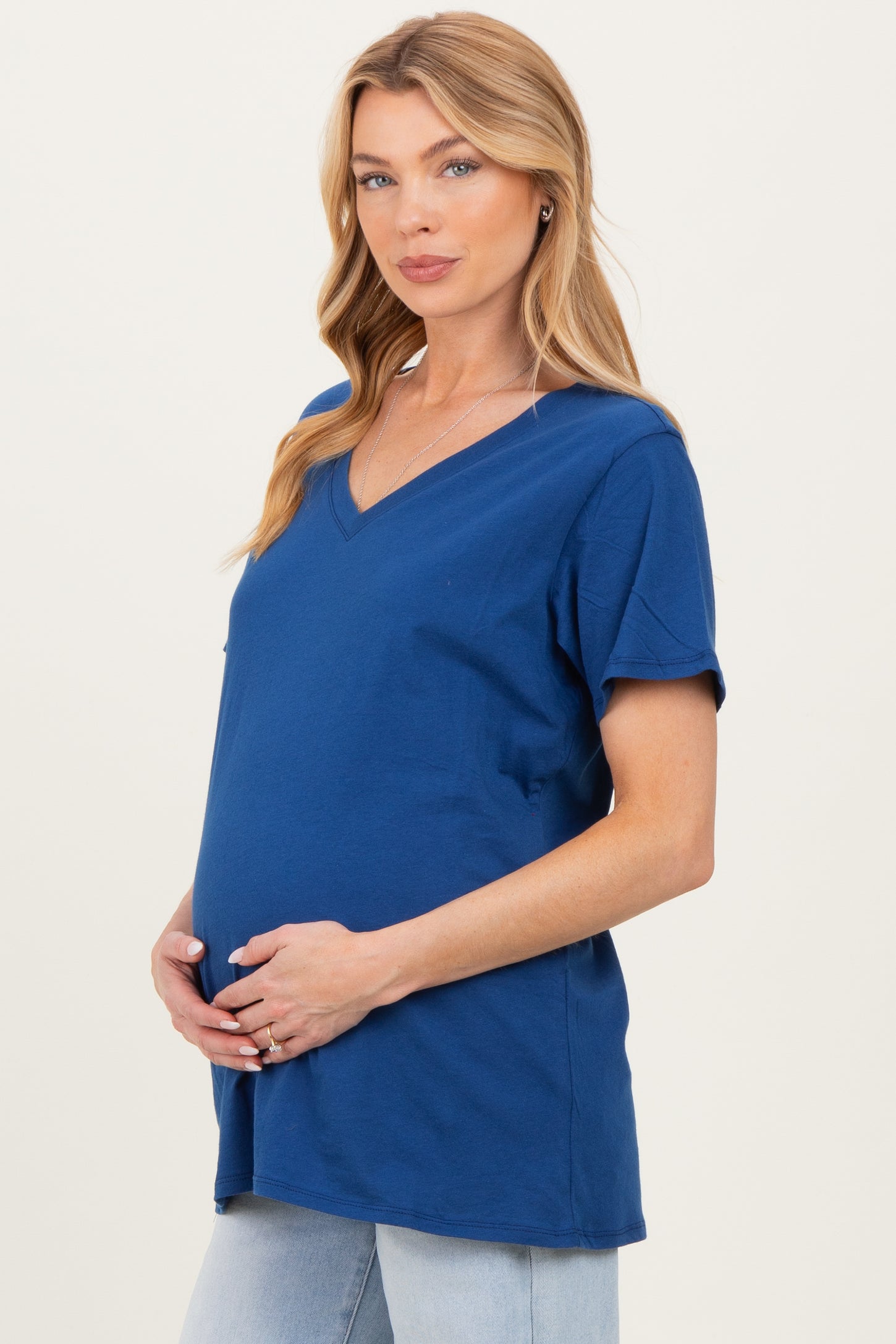 Navy Oversized V-Neck Short Sleeve Maternity Tee