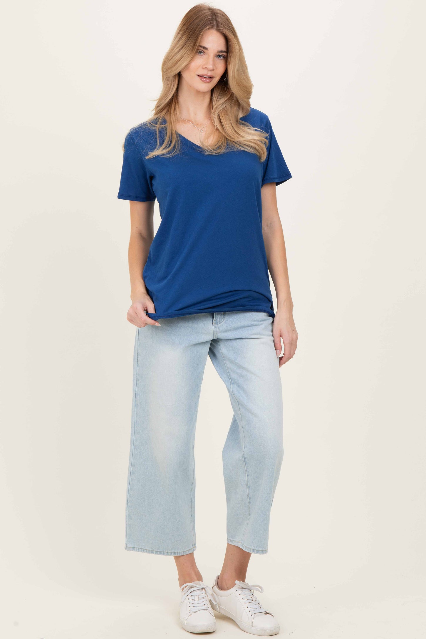 Navy Oversized V-Neck Short Sleeve Tee