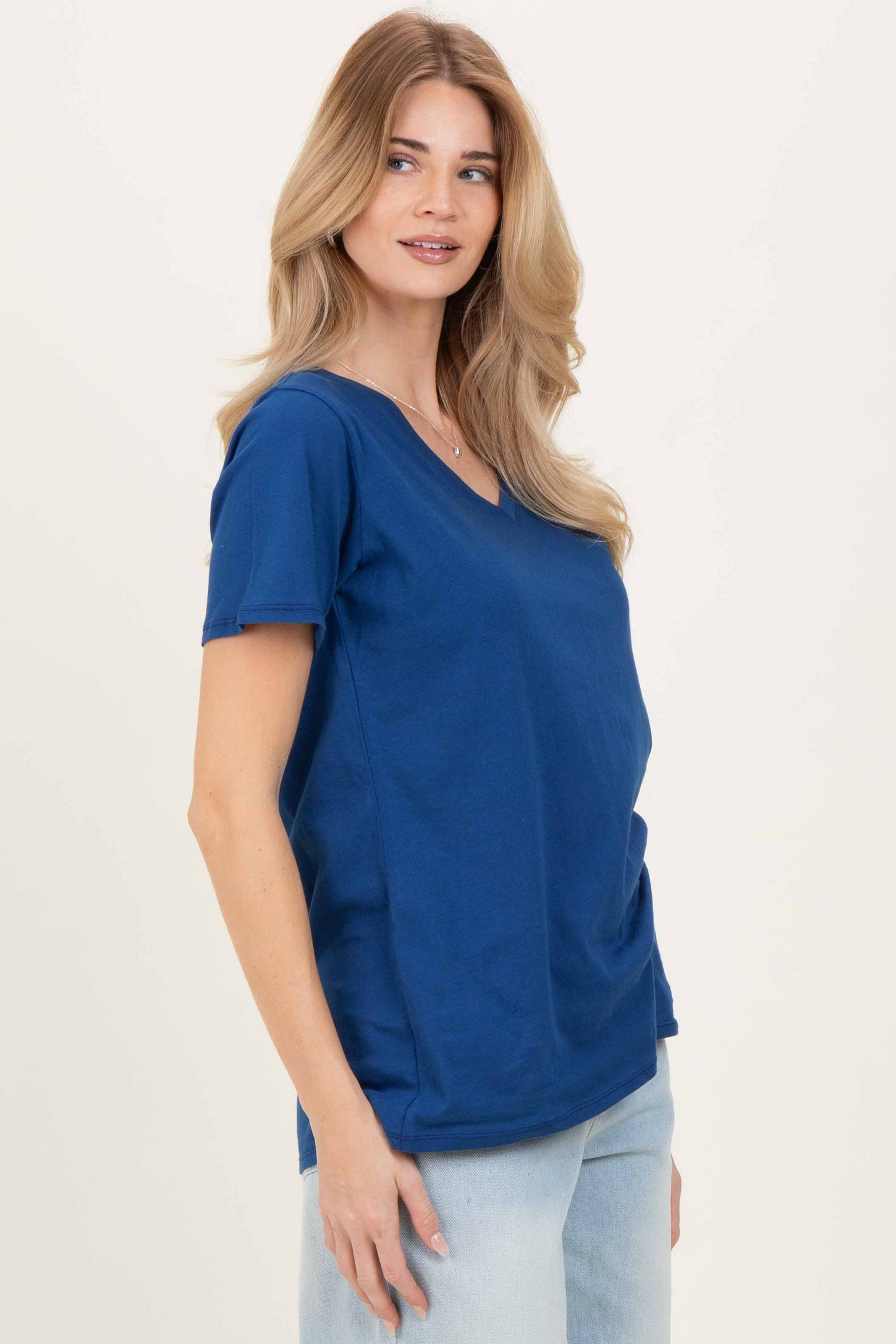 Navy Oversized V-Neck Short Sleeve Tee