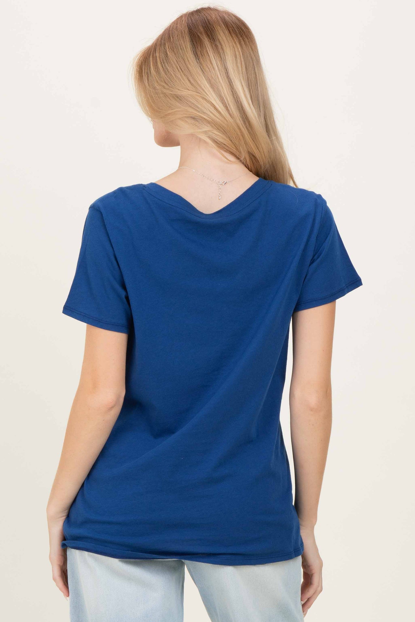 Navy Oversized V-Neck Short Sleeve Tee