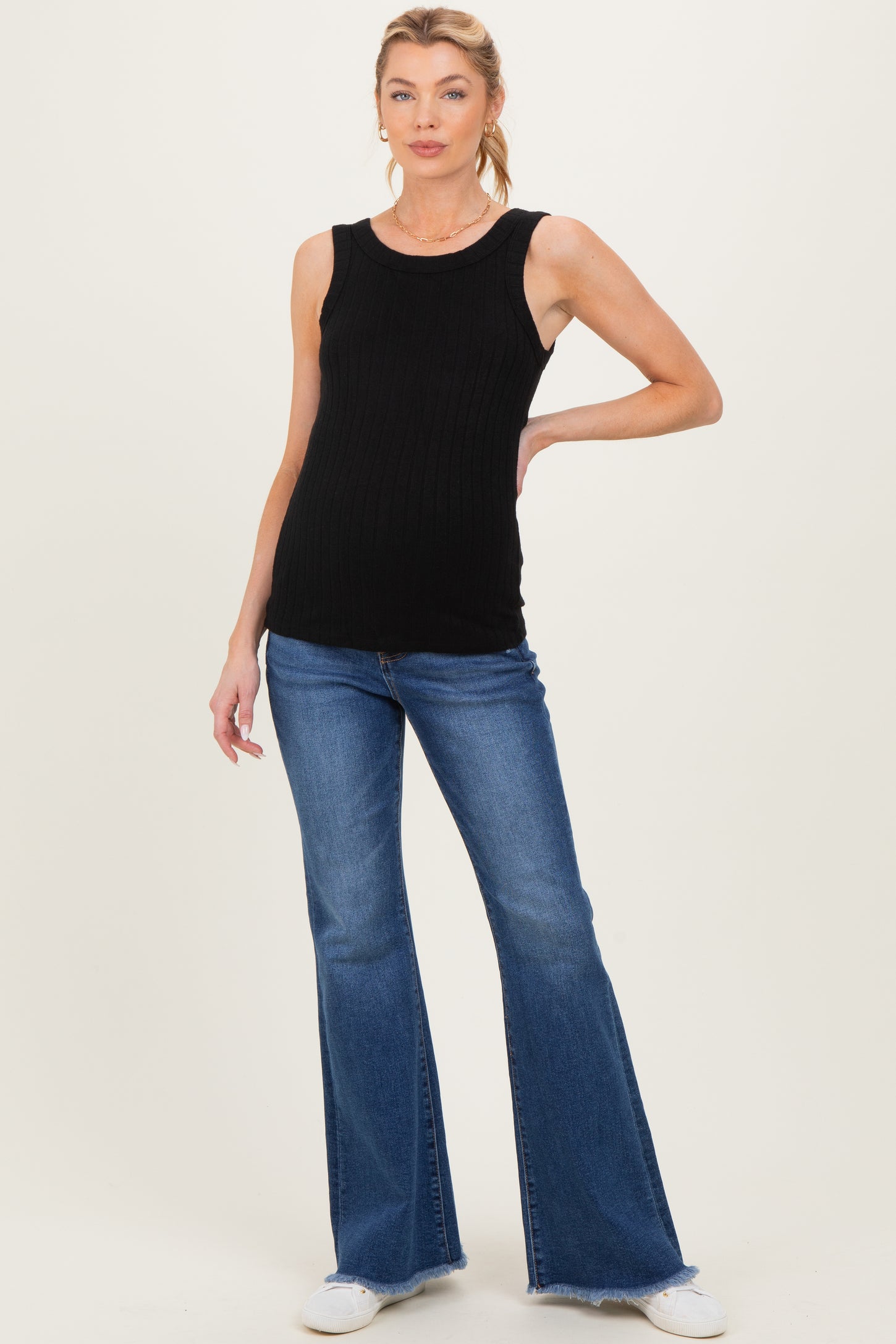 Black Ribbed Scoop Neck Maternity Tank