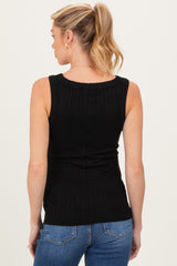 Black Ribbed Scoop Neck Maternity Tank