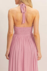 Pink Halter Neck Smocked Maxi Dress