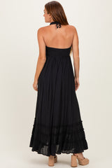 Black Halter Neck Smocked Maxi Dress