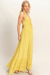 Yellow Halter Neck Smocked Maxi Dress