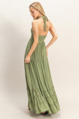 Sage Halter Neck Smocked Maxi Dress