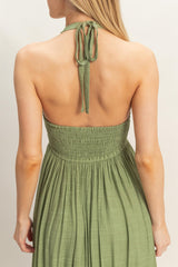 Sage Halter Neck Smocked Maxi Dress