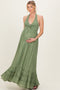 Sage Halter Neck Smocked Maternity Maxi Dress