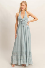 Light Blue Halter Neck Smocked Maxi Dress