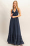 Navy Halter Neck Smocked Maxi Dress