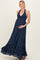 Navy Halter Neck Smocked Maternity Maxi Dress