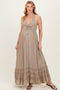 Taupe Halter Neck Smocked Maternity Maxi Dress