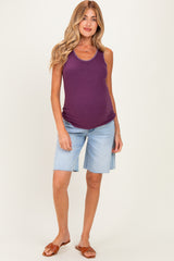 Light Blue Raw Hem Bermuda Maternity Jean Shorts