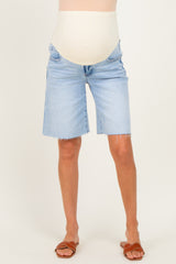 Light Blue Raw Hem Bermuda Maternity Jean Shorts