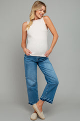 Blue Rough Hem Cropped Maternity Boyfriend Jeans