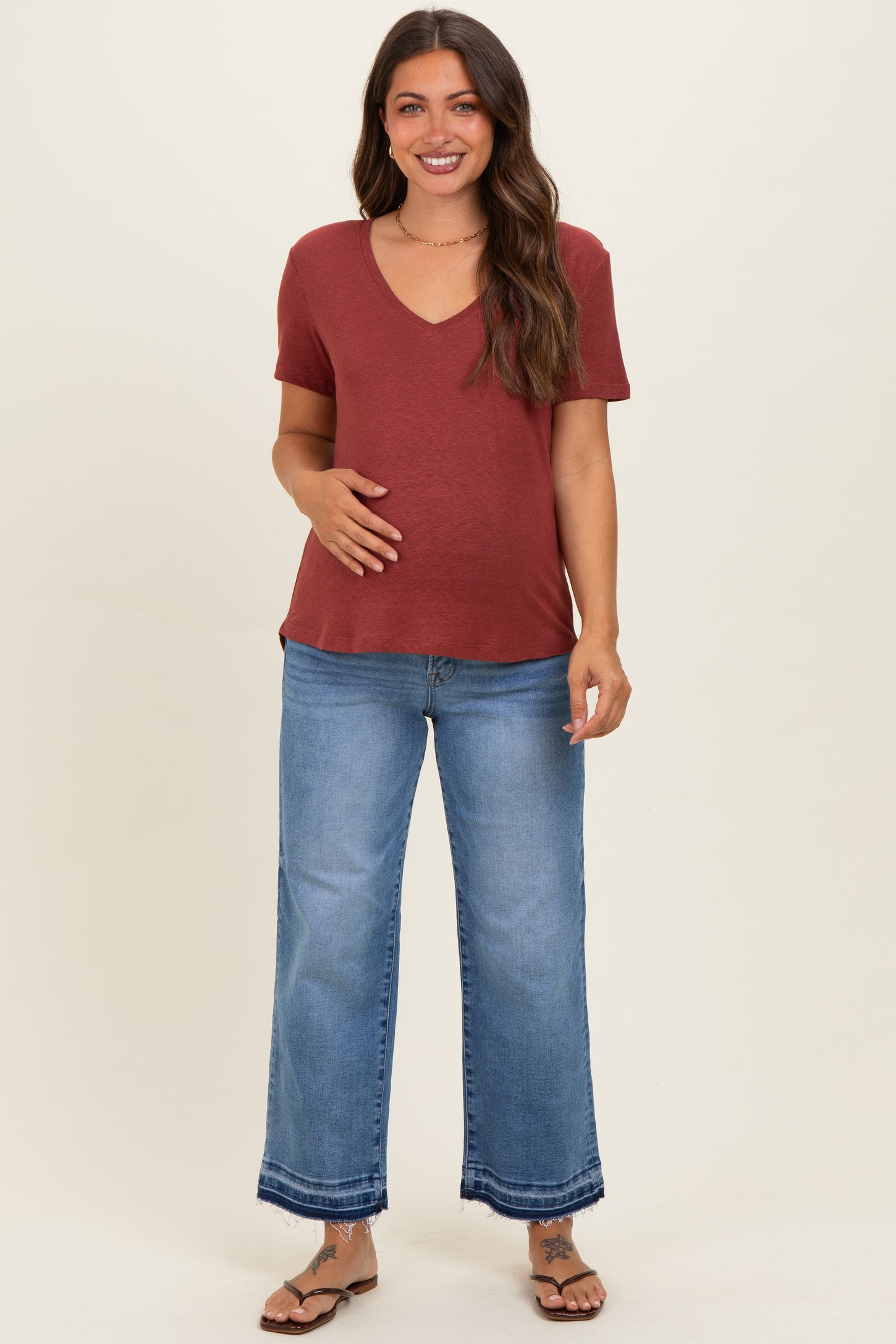 Blue Rough Hem Cropped Maternity Boyfriend Jeans