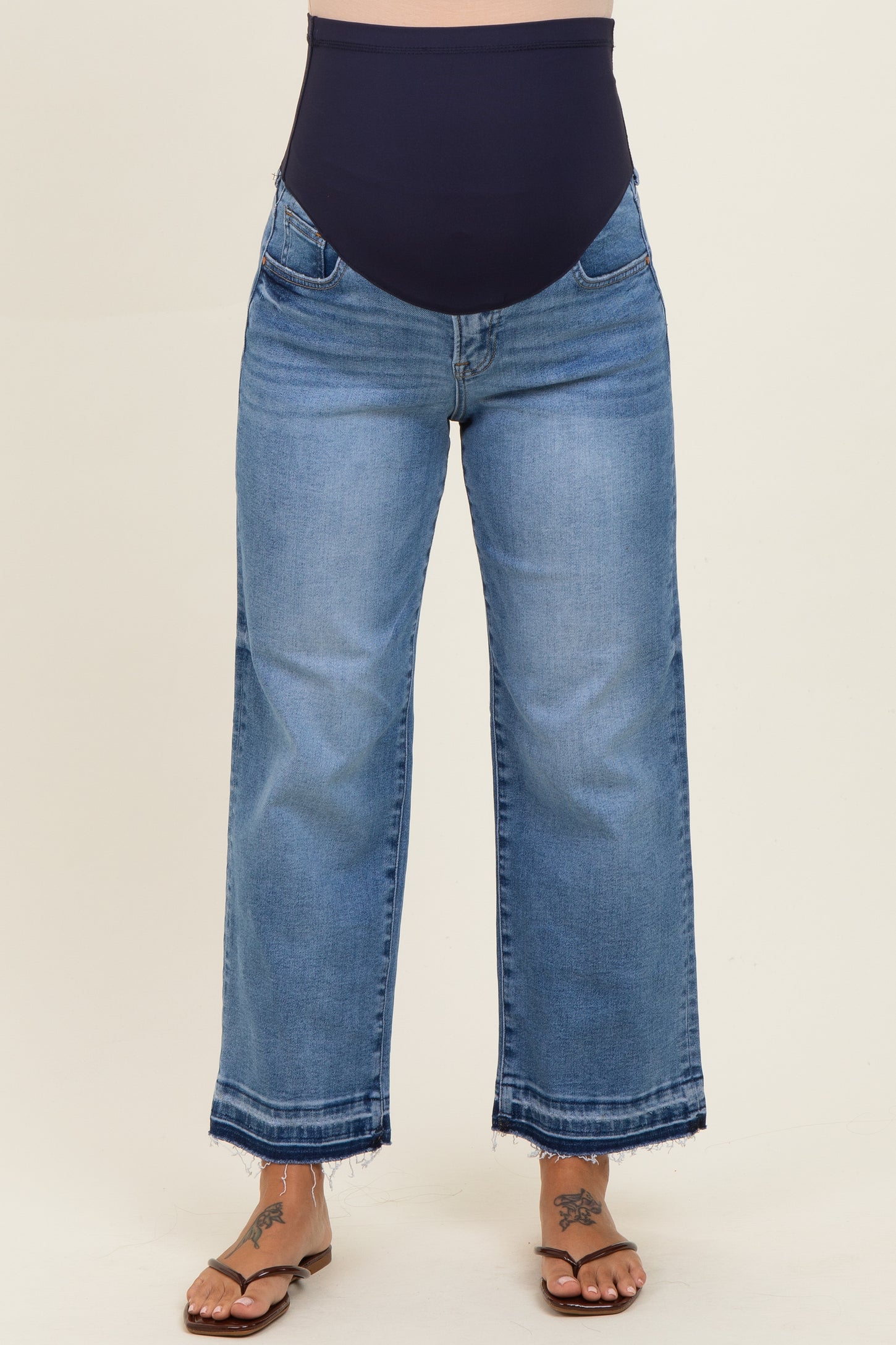 Blue Rough Hem Cropped Maternity Boyfriend Jeans