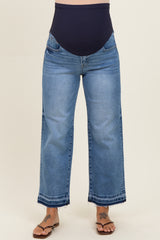 Blue Rough Hem Cropped Maternity Boyfriend Jeans