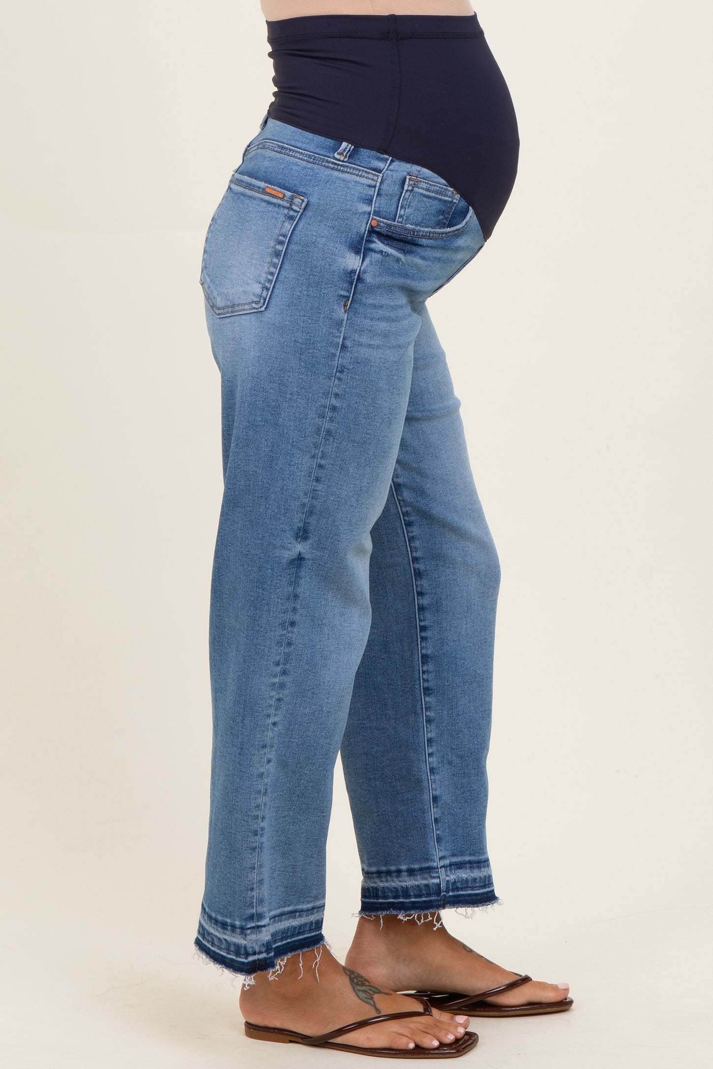 Blue Rough Hem Cropped Maternity Boyfriend Jeans