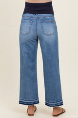 Blue Rough Hem Cropped Maternity Boyfriend Jeans
