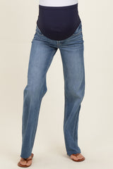 Navy Raw Cut Hem Maternity Straight Leg Jeans