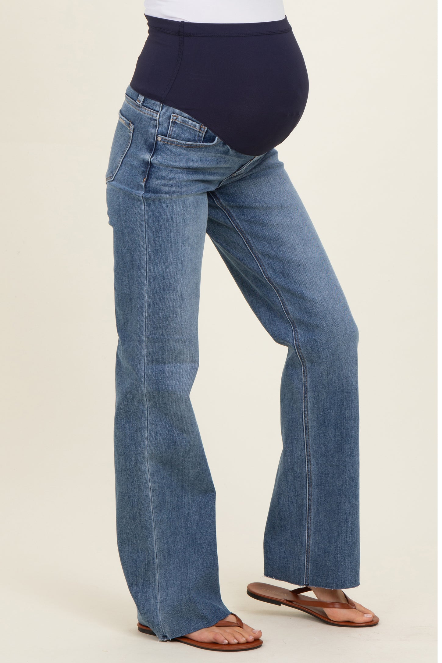 Navy Raw Cut Hem Maternity Straight Leg Jeans