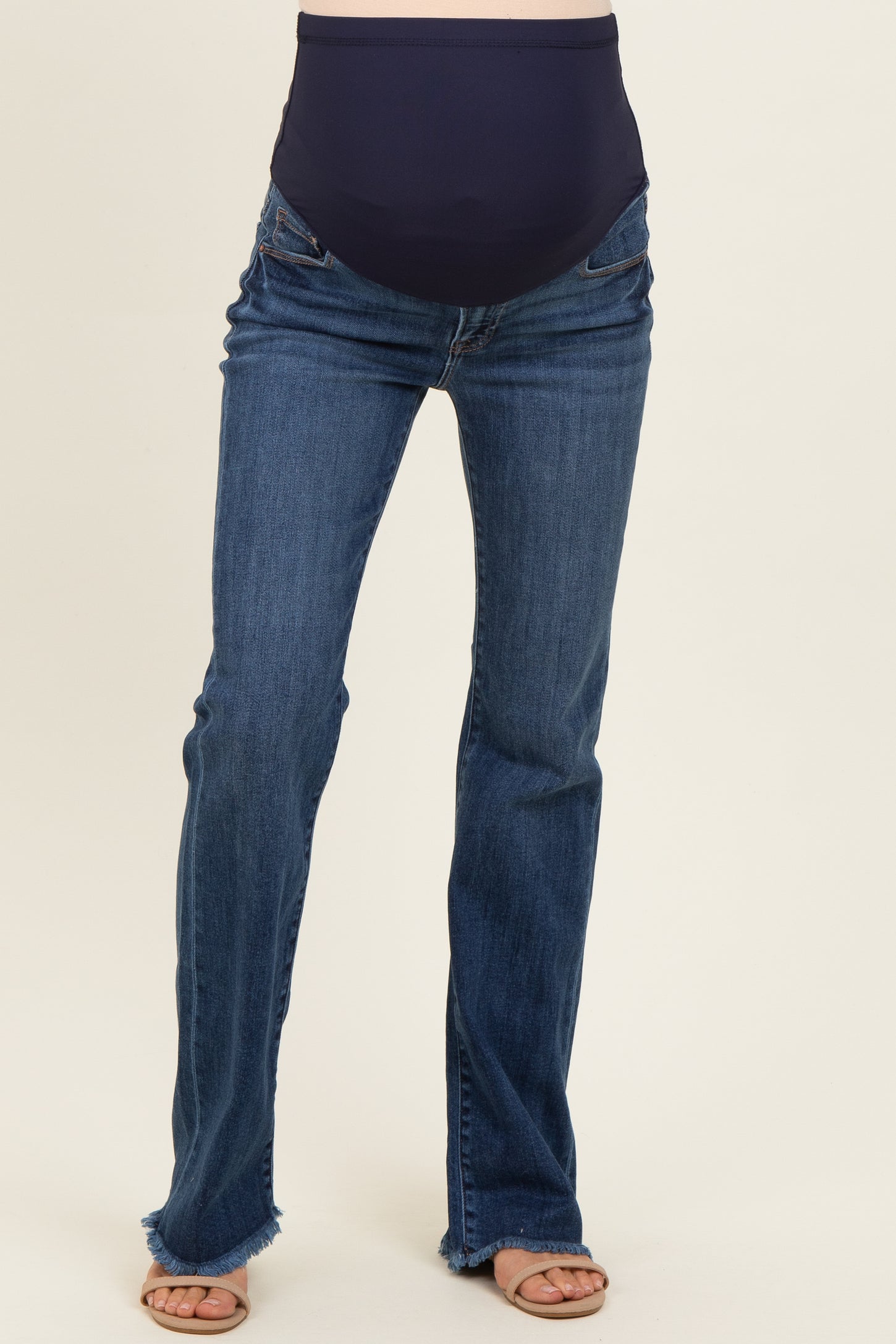 Navy Frayed Hem Maternity Bootcut Jeans