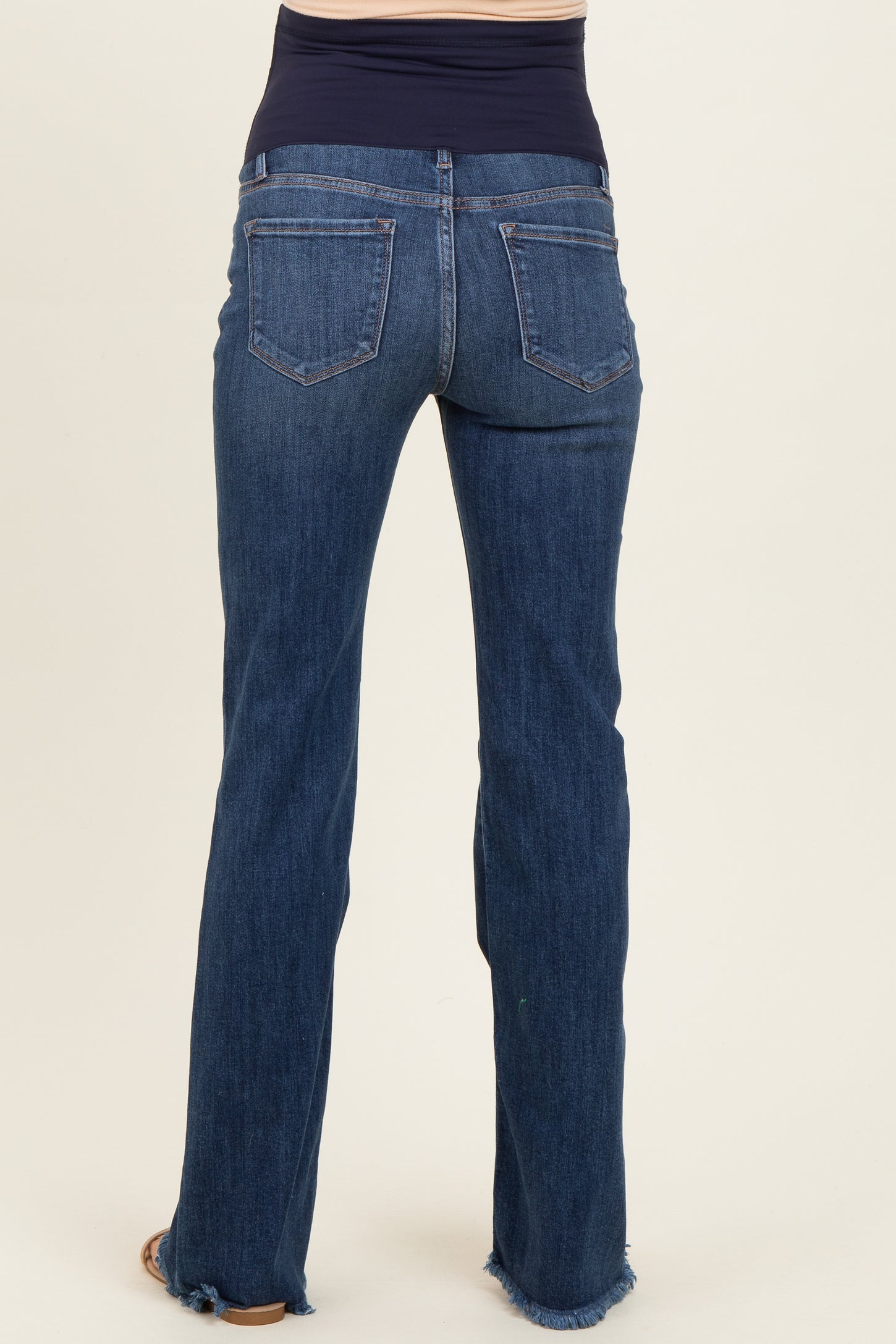 Navy Frayed Hem Maternity Bootcut Jeans