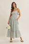 Blue Multi Garden Floral Open-Back With Bow Cotton Midi Dress