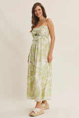 Green Cream Elegant Floral Maxi Dress