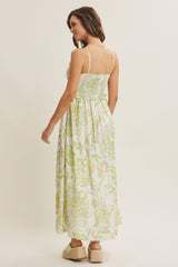 Green Cream Elegant Floral Maxi Dress