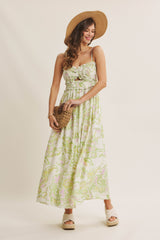 Green Cream Elegant Floral Maxi Dress
