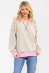 Cream Contrast Band Exposed Seam Maternity Pullover