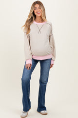 Cream Contrast Band Exposed Seam Maternity Pullover