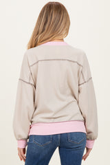 Cream Contrast Band Exposed Seam Maternity Pullover