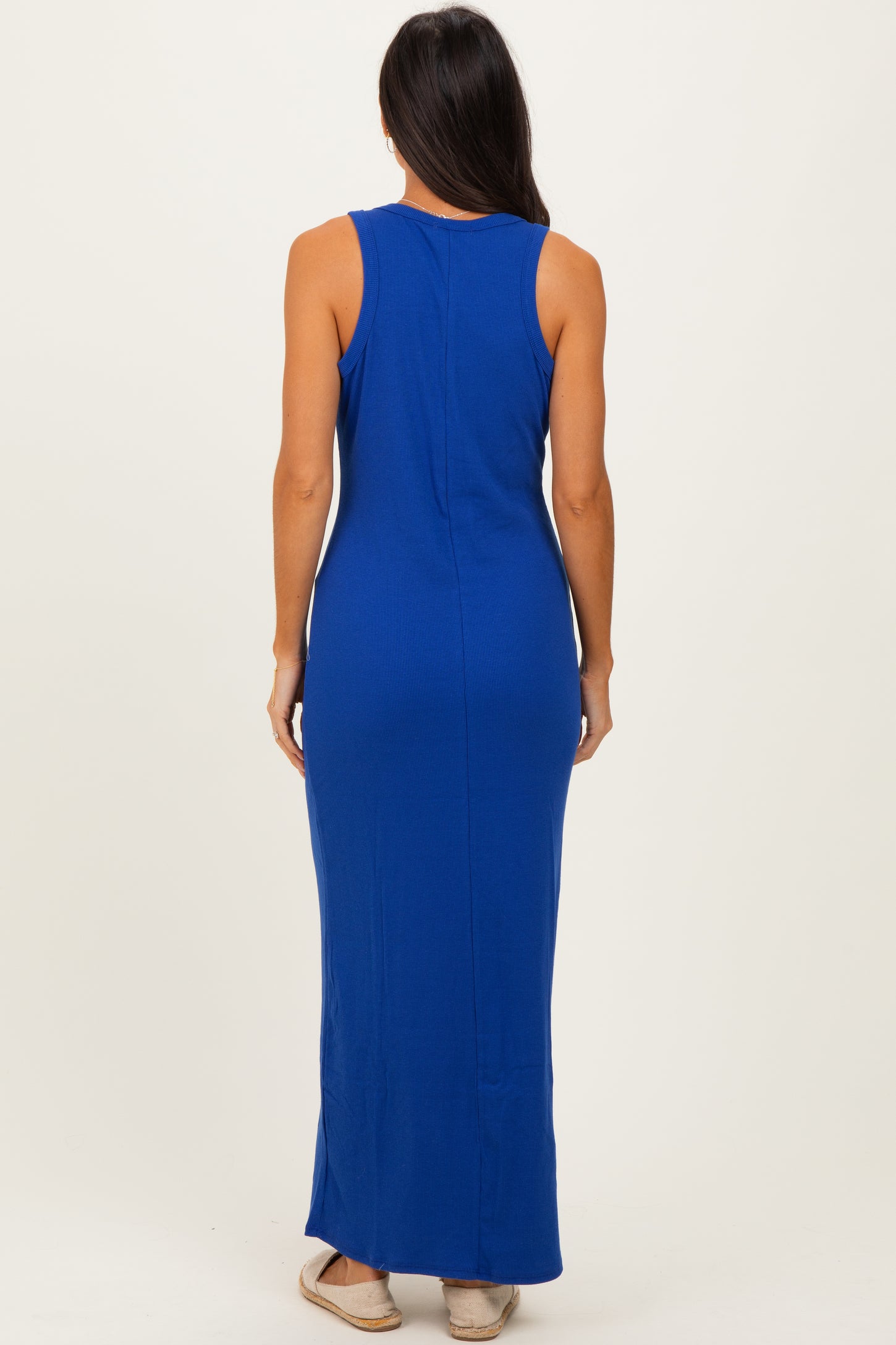 Royal Sleeveless Ribbed Maxi Dress