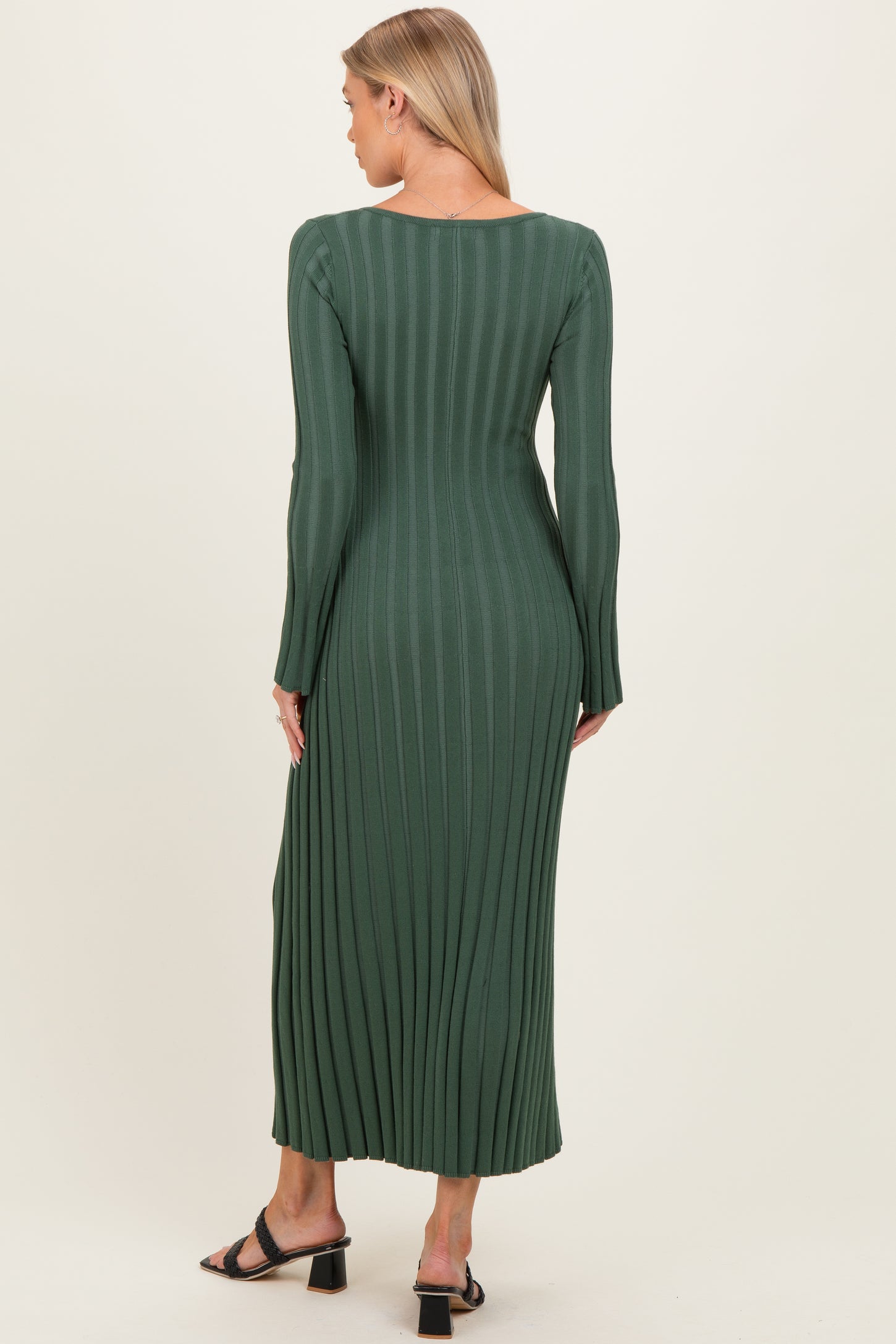 Olive Ribbed Maternity Knit Maxi Dress