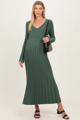 Olive Ribbed Maternity Knit Maxi Dress