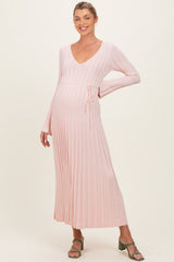 Light Pink Ribbed Maternity Knit Maxi Dress