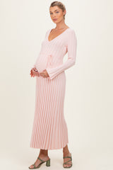 Light Pink Ribbed Maternity Knit Maxi Dress