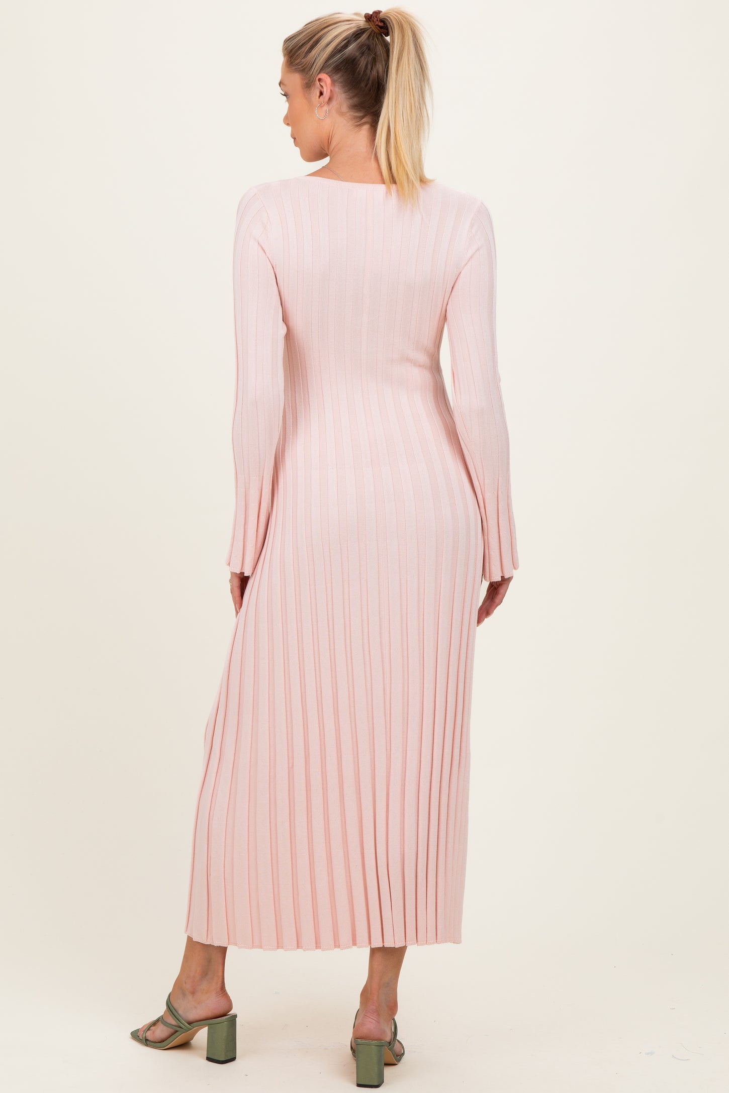 Light Pink Ribbed Maternity Knit Maxi Dress