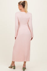 Light Pink Ribbed Maternity Knit Maxi Dress
