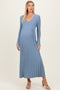 Light Blue Ribbed Maternity Knit Maxi Dress